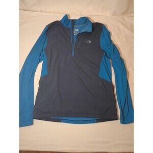 North Face men’s 1/2 Zip Pullover Zip Chest Pocket  2 Way Zip Med Blue NICE!